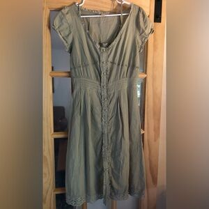 Beautiful cotton Sage Green Button-Front Midi Dress